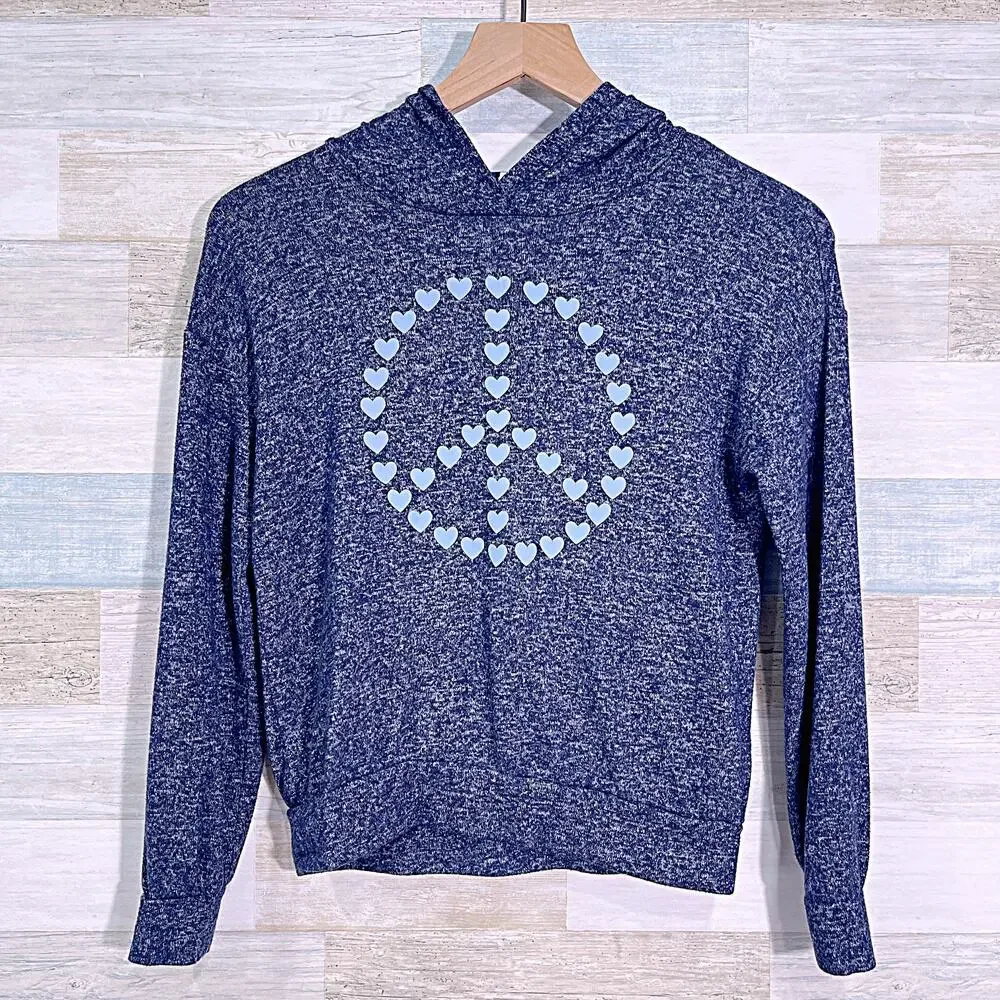 GAP Kids Peace Sign Soft Stretchy Hacci Knit Hoodie Blue Girls Large 10
